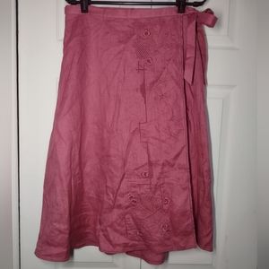 J.Crew Embroidered Coral Blush Linen Wrap Skirt Size 6  26" Length 100% Linen.